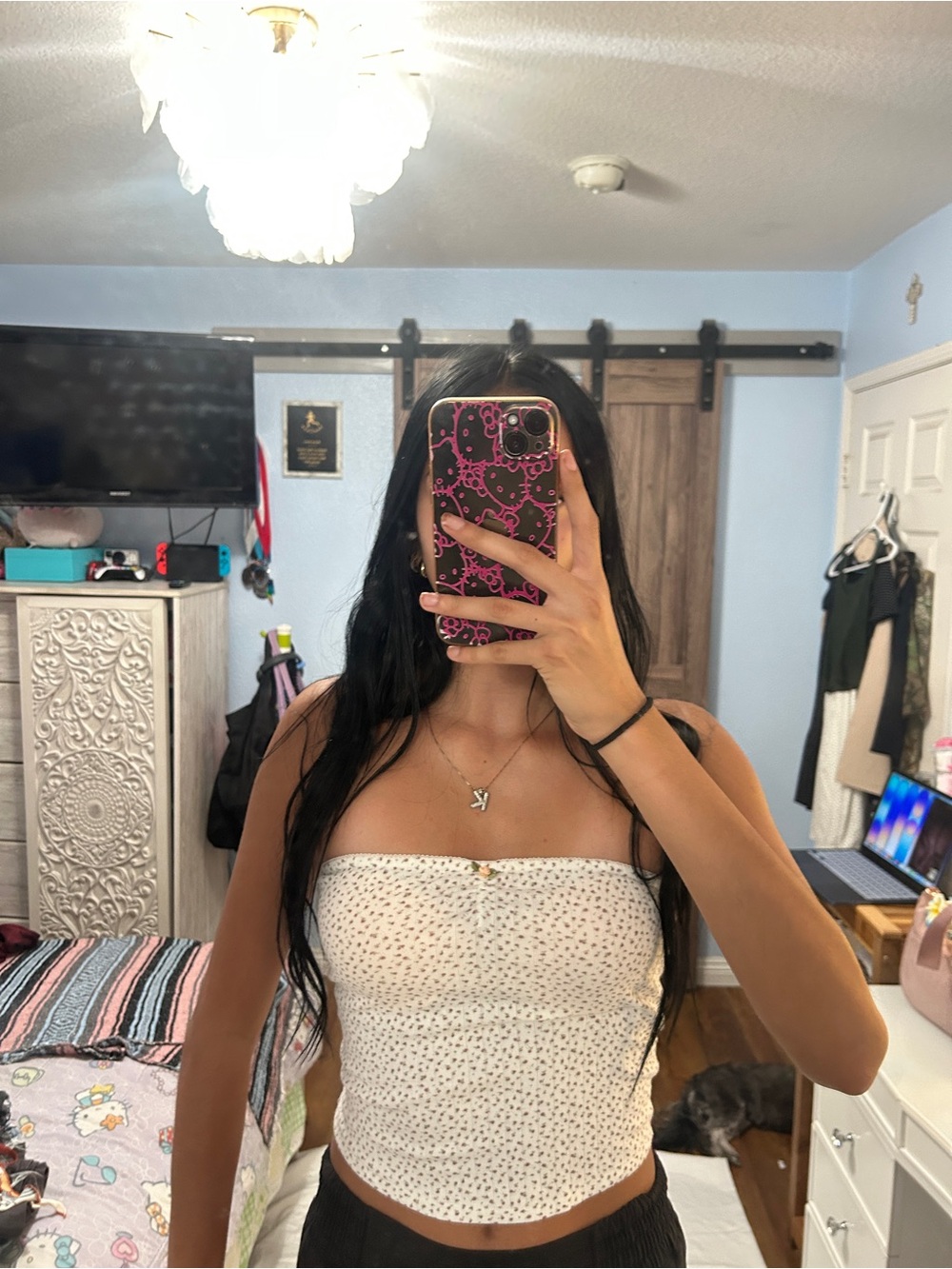 Strapless Cream Floral Tank Top